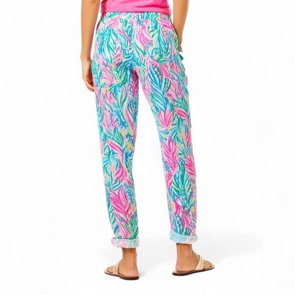 Lilly Pulitzer Tropical Linen Sea Turtle Soirée Taron Pants | Sz M Coastal Boho - Picture 2 of 13